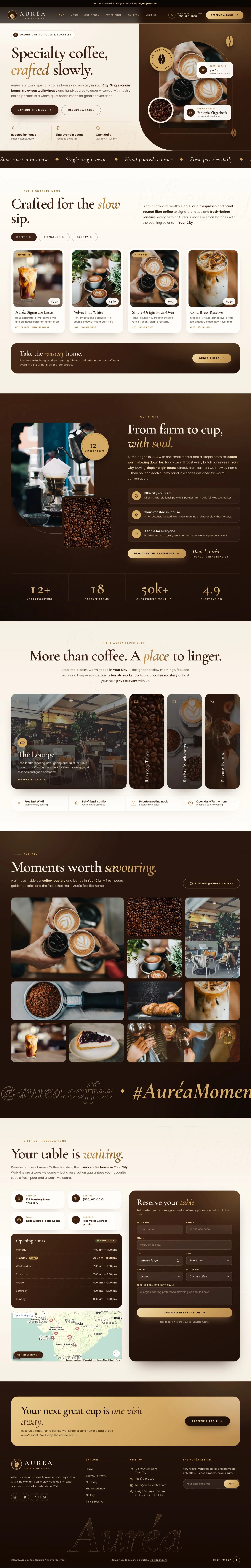 Full page preview of the coffee shop demo website
